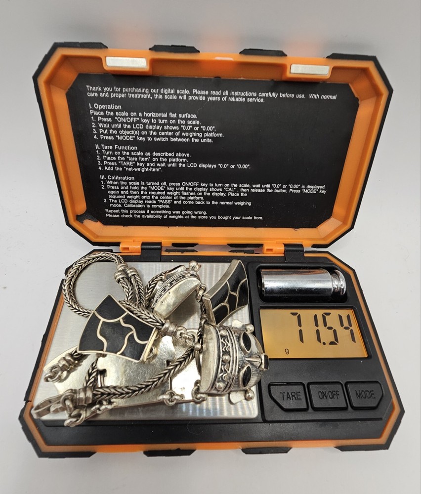 950 Silver Collar NecklacePeruvian W Black Onyx-71.5 Grams -18