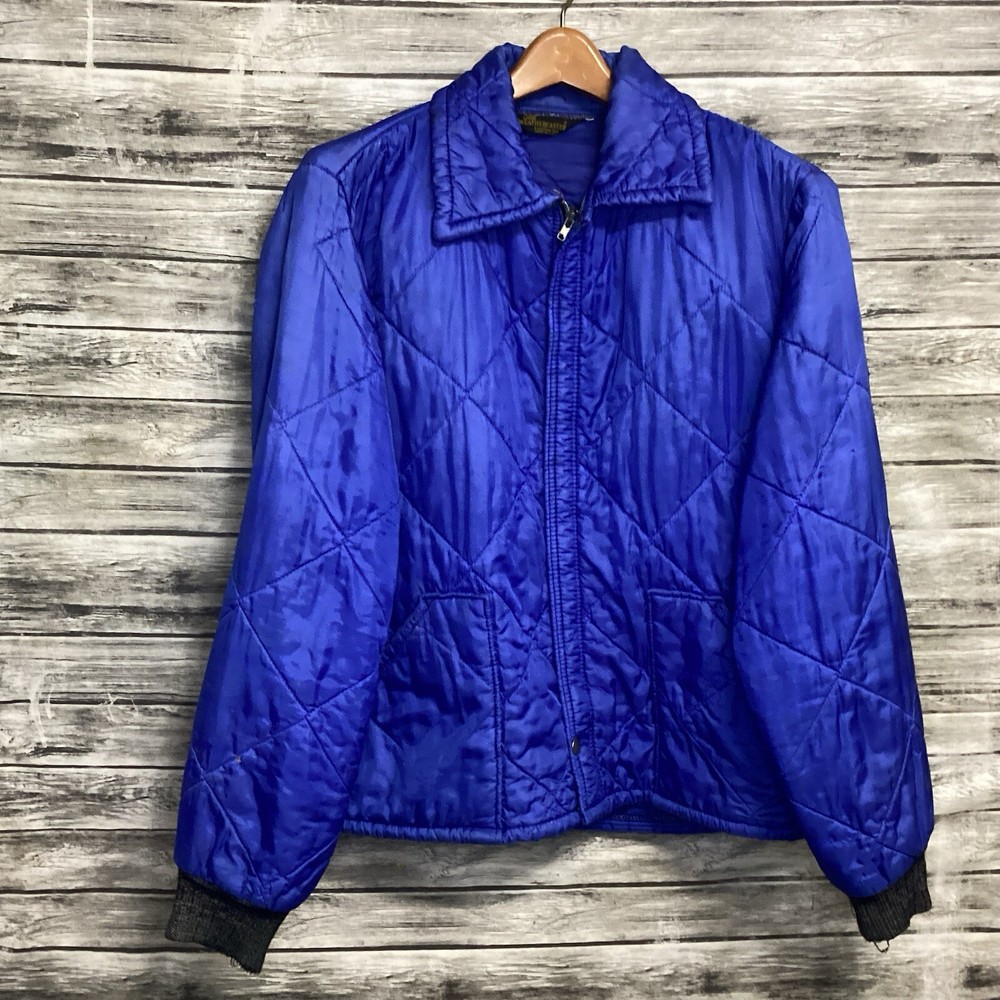 Vintage Weathercaster Puffer Jacket Mens Large Blue Full Zip Outerwear 70s 80s