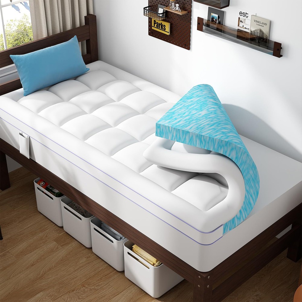 3 Inch Dual Layer Memory Foam Mattress Topper Twin XL, 2 Inch Memory Foam Plu...