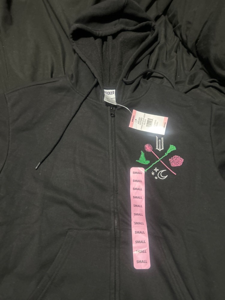 Wicked Movie 2024 Licensed Zip- Up Hoodie NWT, Black, Size Small