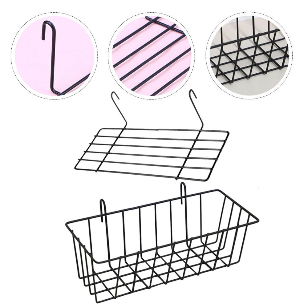 2pcs Wall Grid Display Shelf Picture Panel Basket Wire Storage Shelf Basket