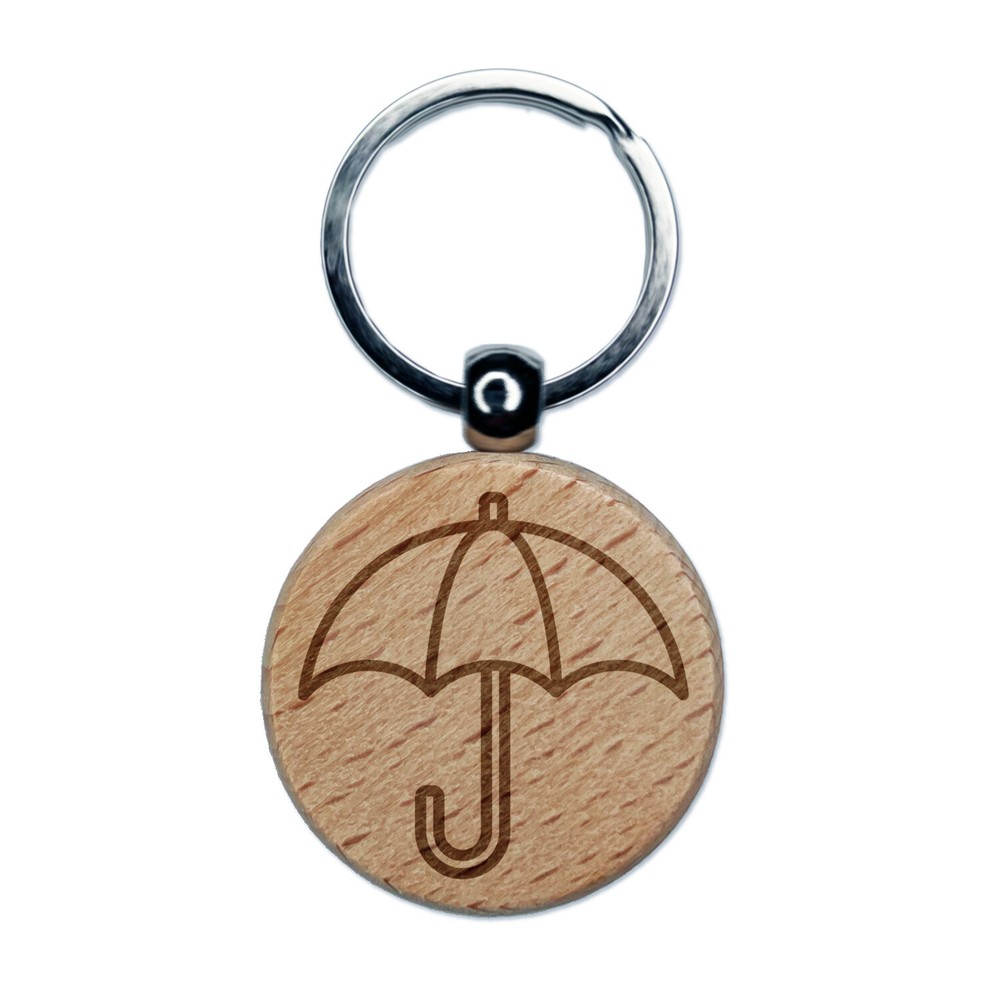 Rainy Day Umbrella Wooden Keychain Charm with Engraved Design  