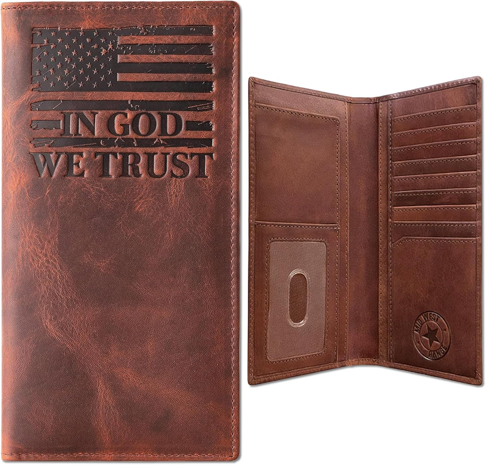 American Flag Long Wallet for Men - Western Wallets for Men with ‘IN GOD WE TRUS