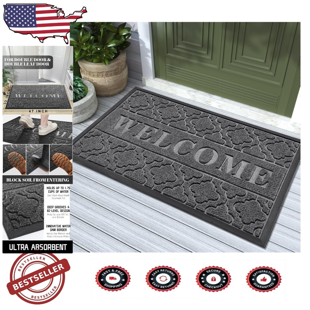 Sturdy 47x32 Non-Slip Doormat - Heavy Duty Waterproof Protection for Entrances