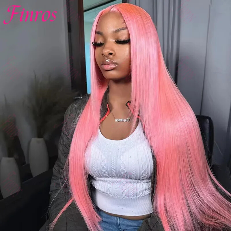 13x6 HD Light Pink Brazilian Human Hair Lace Front Wig Pre Plucked Bone Straight