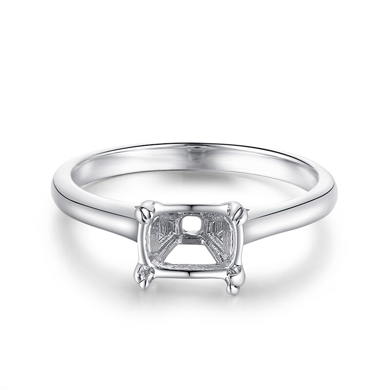 Sterling Silver Emerald Semi Mount Wedding Ring 7x5mm to 7.5x5.5mm Fine Jewelry