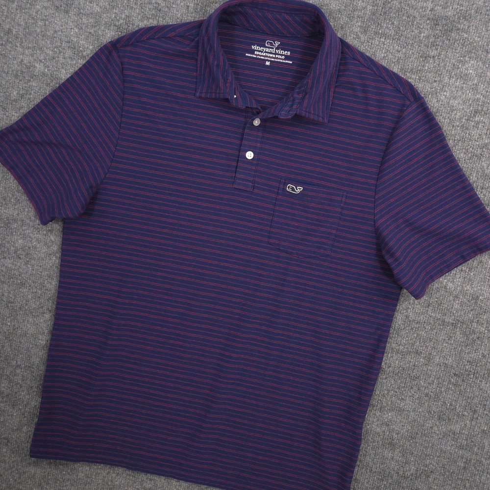 Vineyard Vines Edgartown Polo Shirt Mens M Blue Red Striped Logo Front Pocket