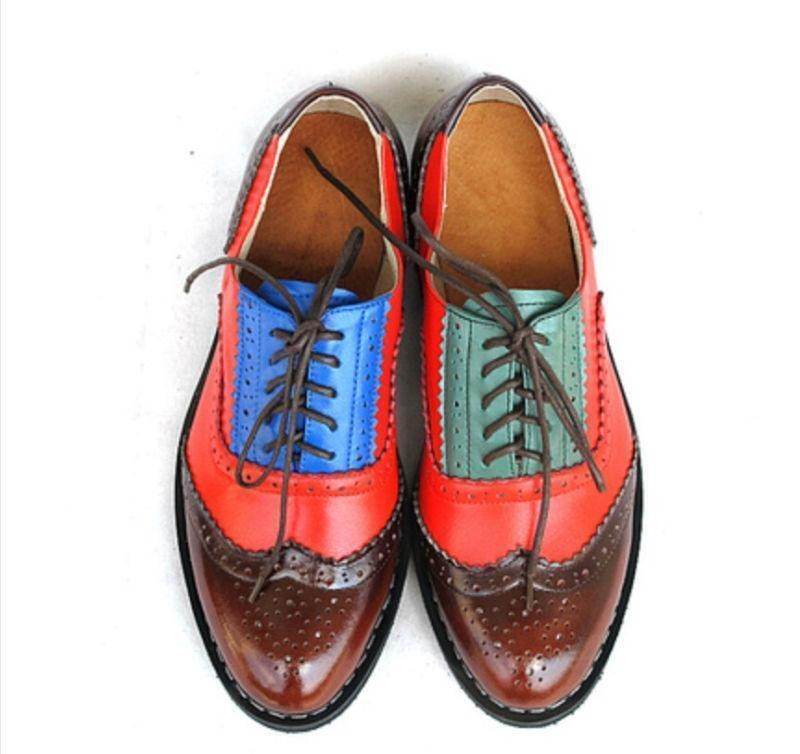New Women Brogue Carved Lace Up Shoes Oxfords Round Toe Hollow Out Colorful R246