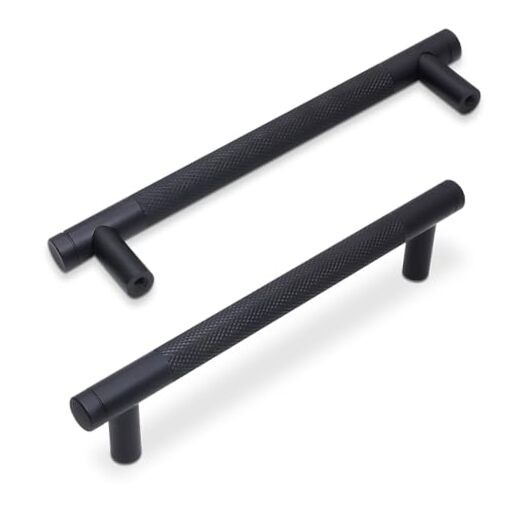 10 Pack 5-Inch Matte Black Knurled Cabinet Pulls for Kitchen