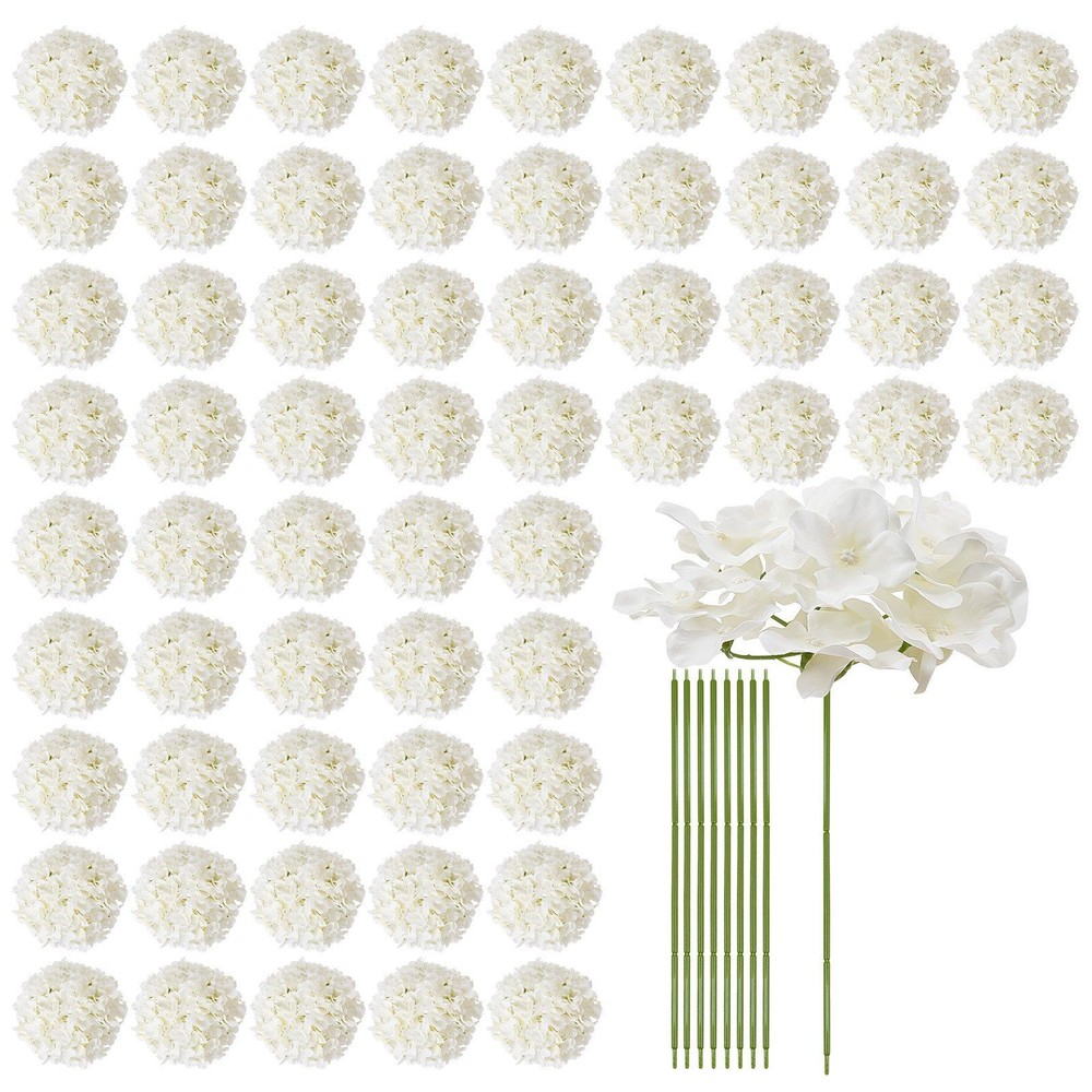 105PCS White Silk Hydrangea Artificial Flowers w/ Stems for Wedding DIY Decor