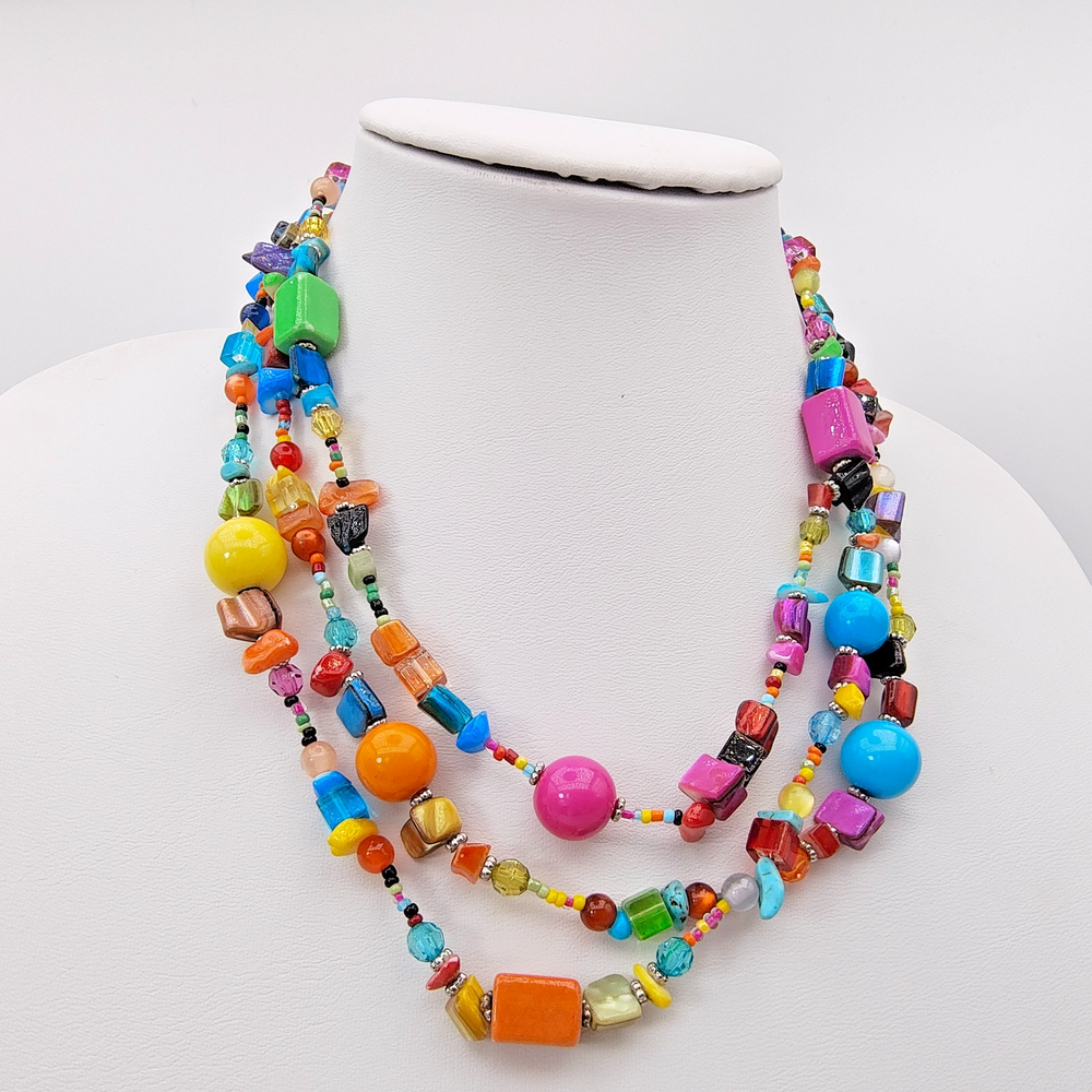Gimme Gummy Color Pop Statement Necklace Multi-Strand Beaded Mixed Material