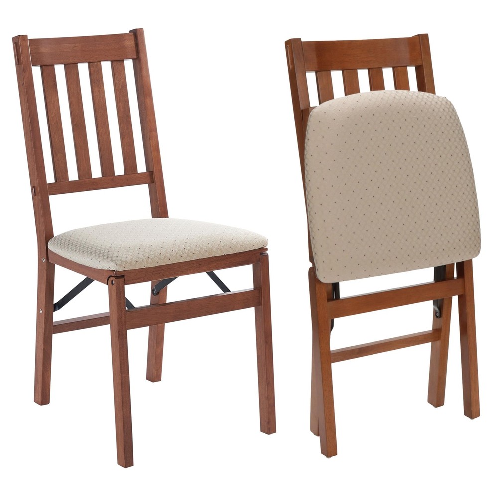 Stakmore Wooden Folding Chairs with Padded Seats Set of 2 Arts and Crafts Style