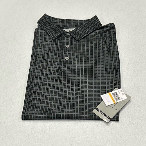 PGA Tour Men's Plaid Print Short-Sleeve Performance Polo Shirt, Caviar, Size S