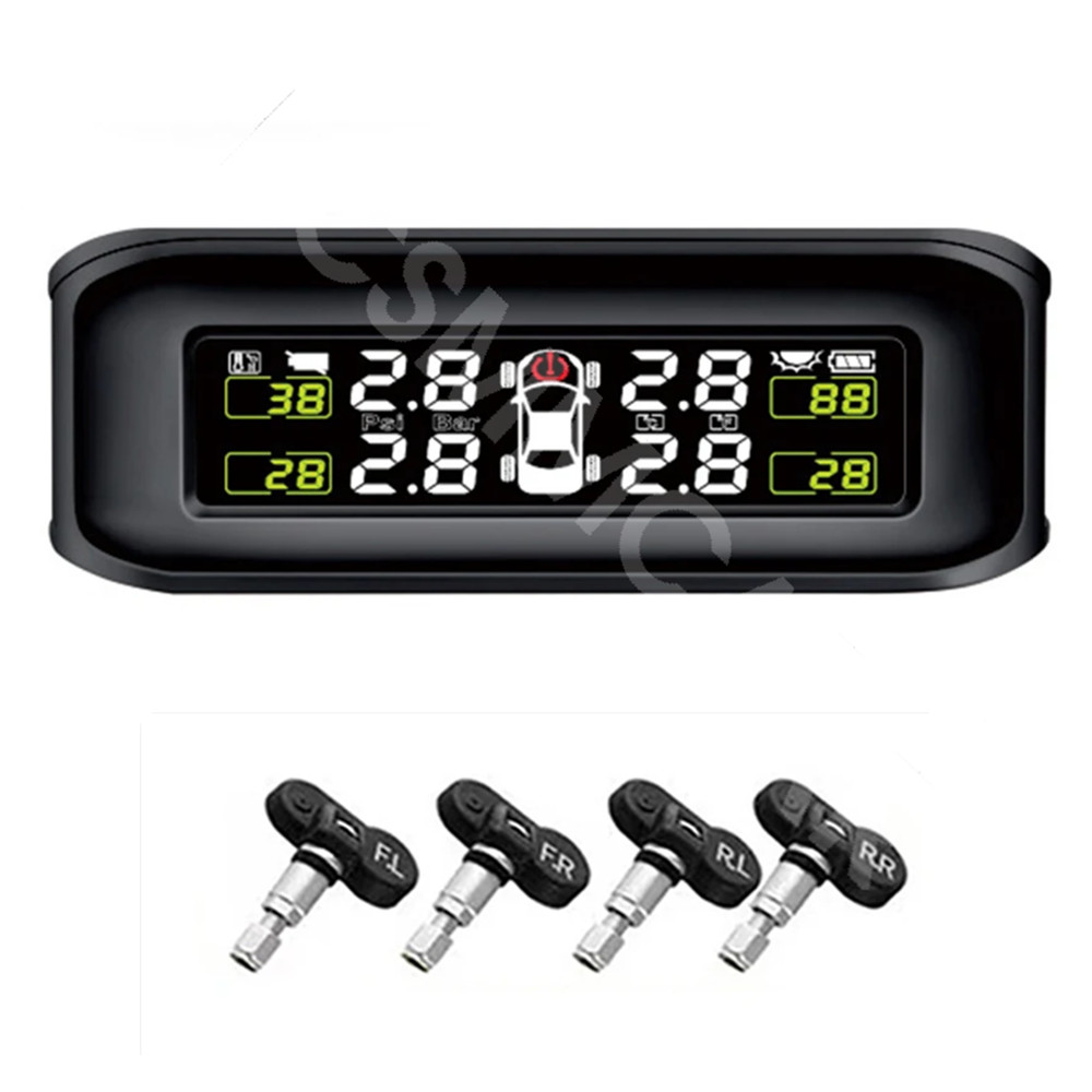 Wireless Solar Car LCD TPMS Tire Pressure Monitoring System W/4 Internal Sensors