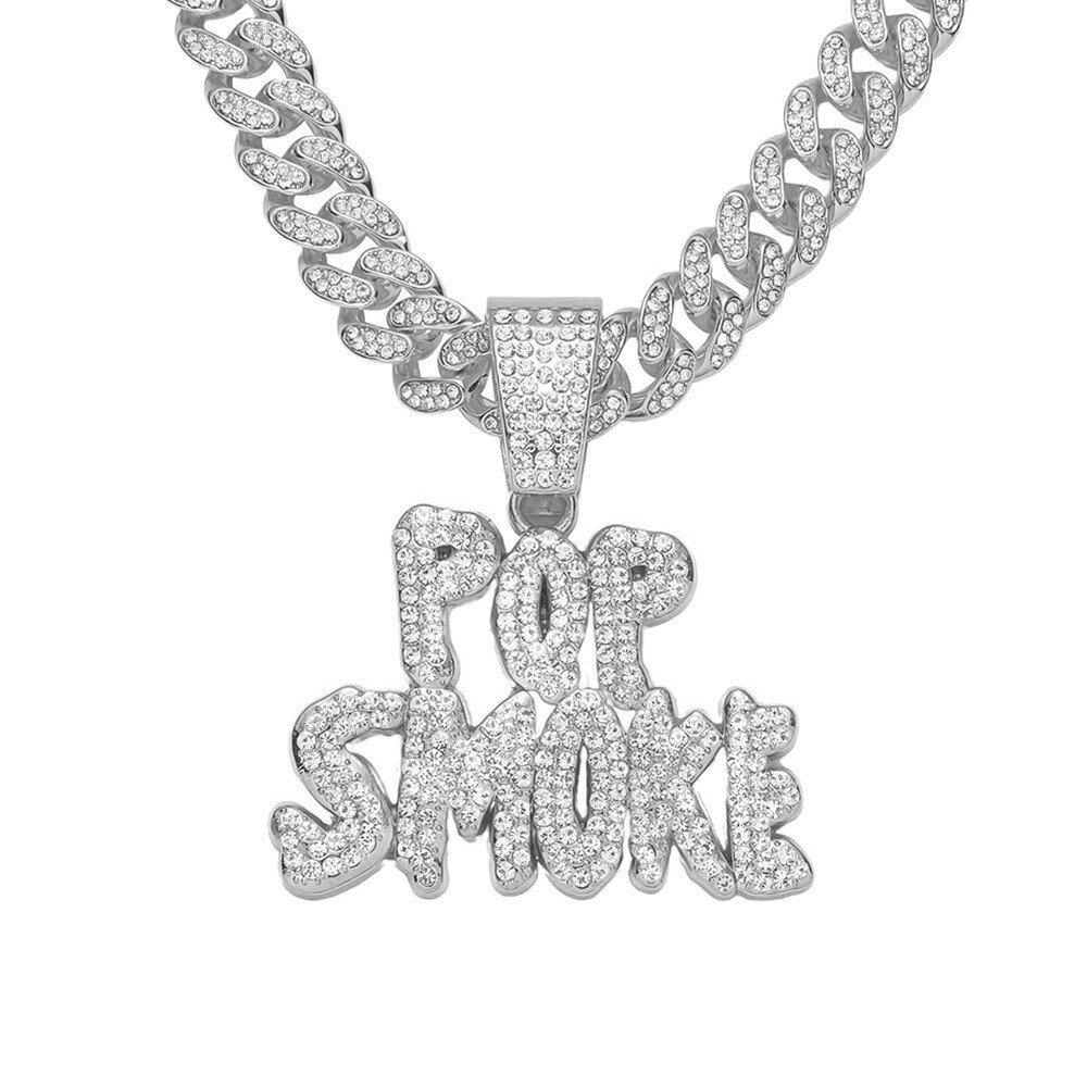 POP SMOKE Diamond Cuban Chain Hip Hop Iced Out Pendant Necklace
