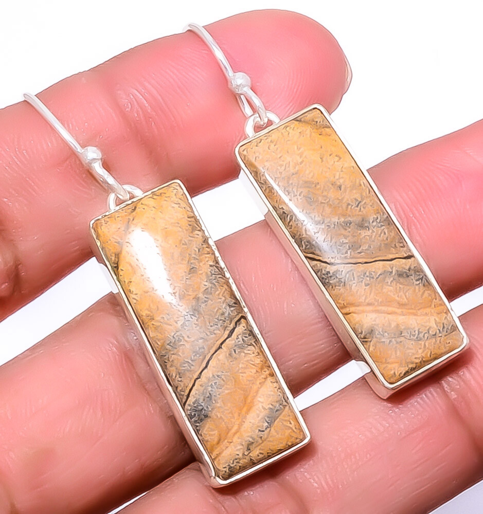 Picture Jasper - Oregon Gemstone 925 Sterling Silver Jewelry Earring 1.76