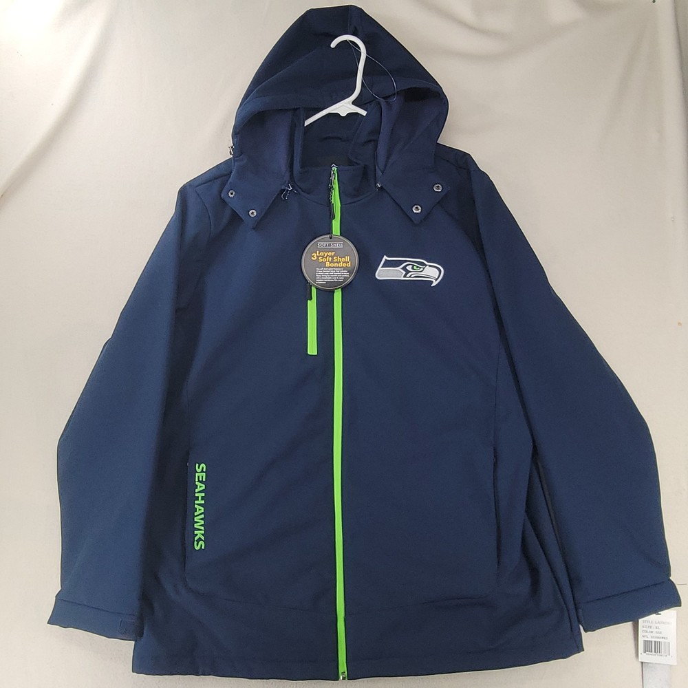 Seattle Seahawks Mens XL Blue NFL Waterproof Soft Shell Hooded Jacket