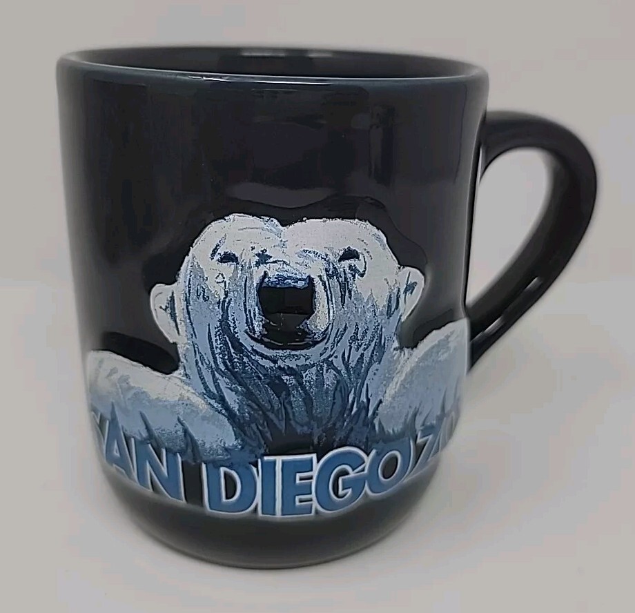 San Diego Zoo Polar Bear 3D Embossed Large/Oversize Coffee Mug Cup Blue 16oz