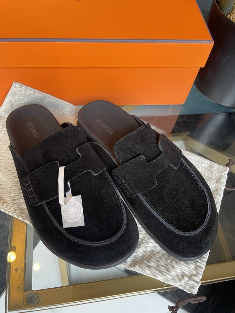 Hermes Women’s Suede Mule Loafers Black EU 39/ US 8-8,5