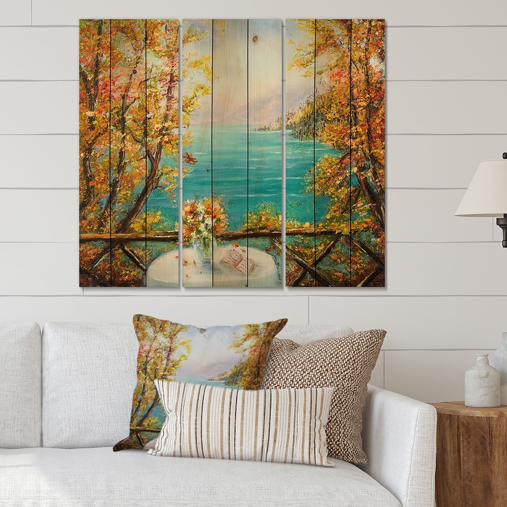 Designart 'Terrace VIew By The Blue Ocean' Nautical &