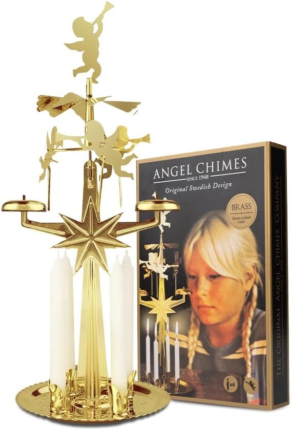 Original Swedish Angel Chimes, Carousel and 4 Candles – Gold