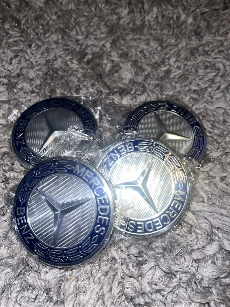 OEM Mercedes Wheel Center Caps 171-400-00-25 Blue Laurel Wreath Used