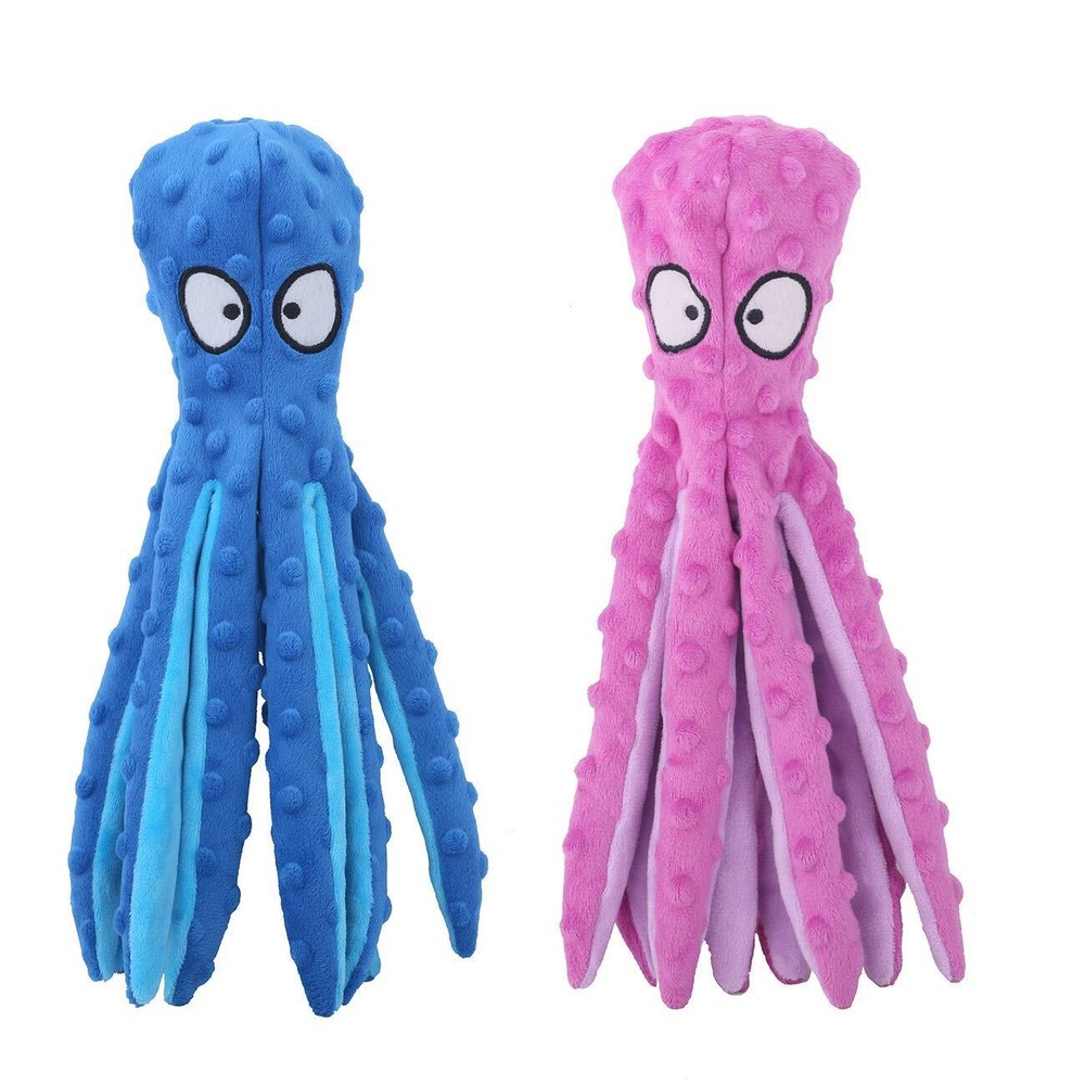 Dog Squeaky Toys Octopus - No Stuffing Crinkle Plush Dog Toys for Puppy Teeth...
