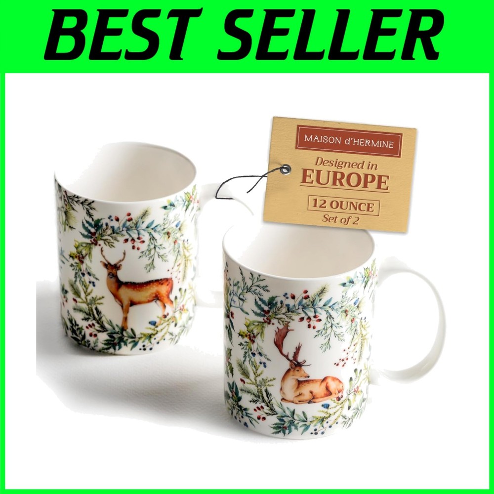 Fine Bone China Coffee Mugs Set - Pack of 2