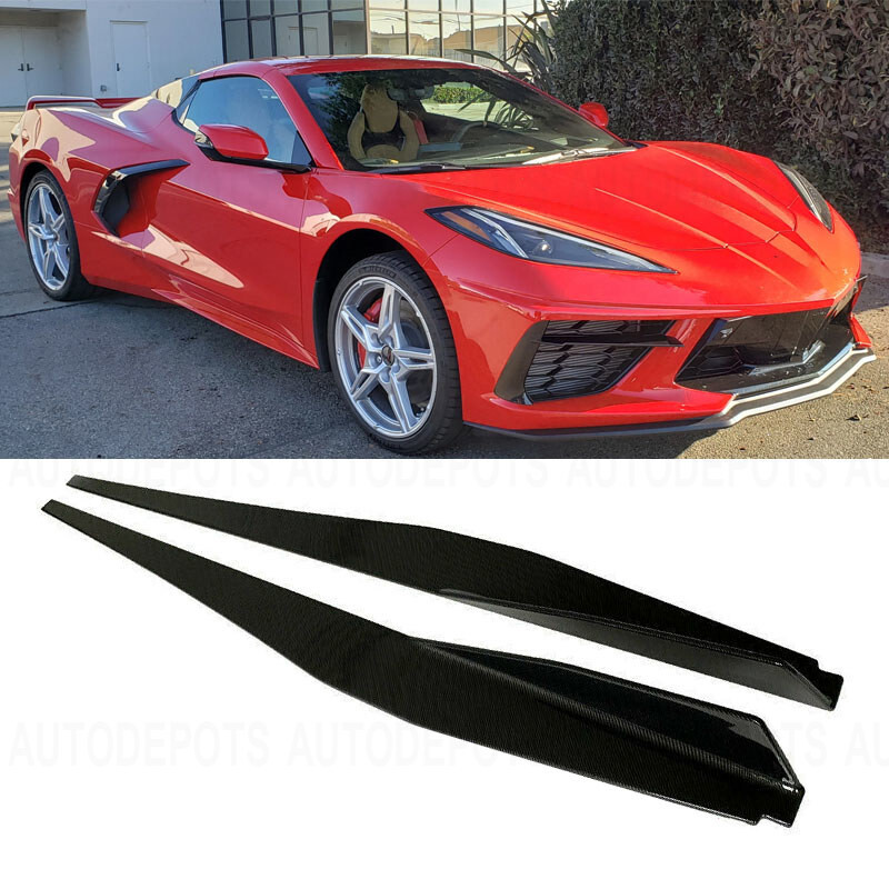 Fit 2020-2023 Corvette C8 5VM Style Carbon Fiber Side Skirts Extension Panel Lip