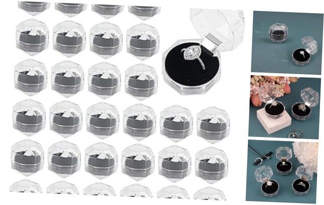 , 40 Pack Plastic Ring Boxes Storage Display Organizer Case with Foam Black