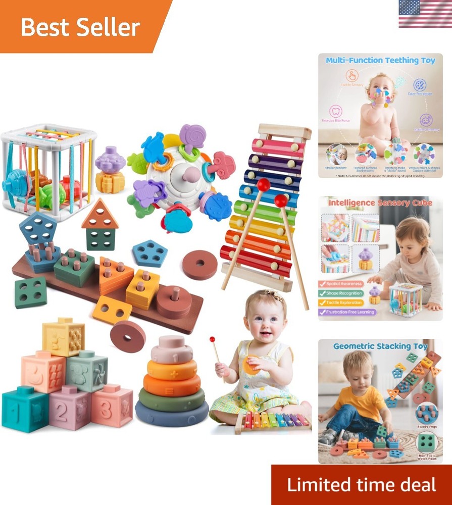 Non-Toxic 6-in-1 Teething & Stacking Toys for Babies 6-36 Months – Safe & Fun Playtime
