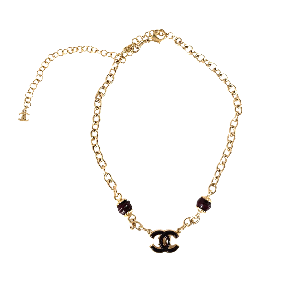 Chanel CC Beaded Chain Choker Necklace