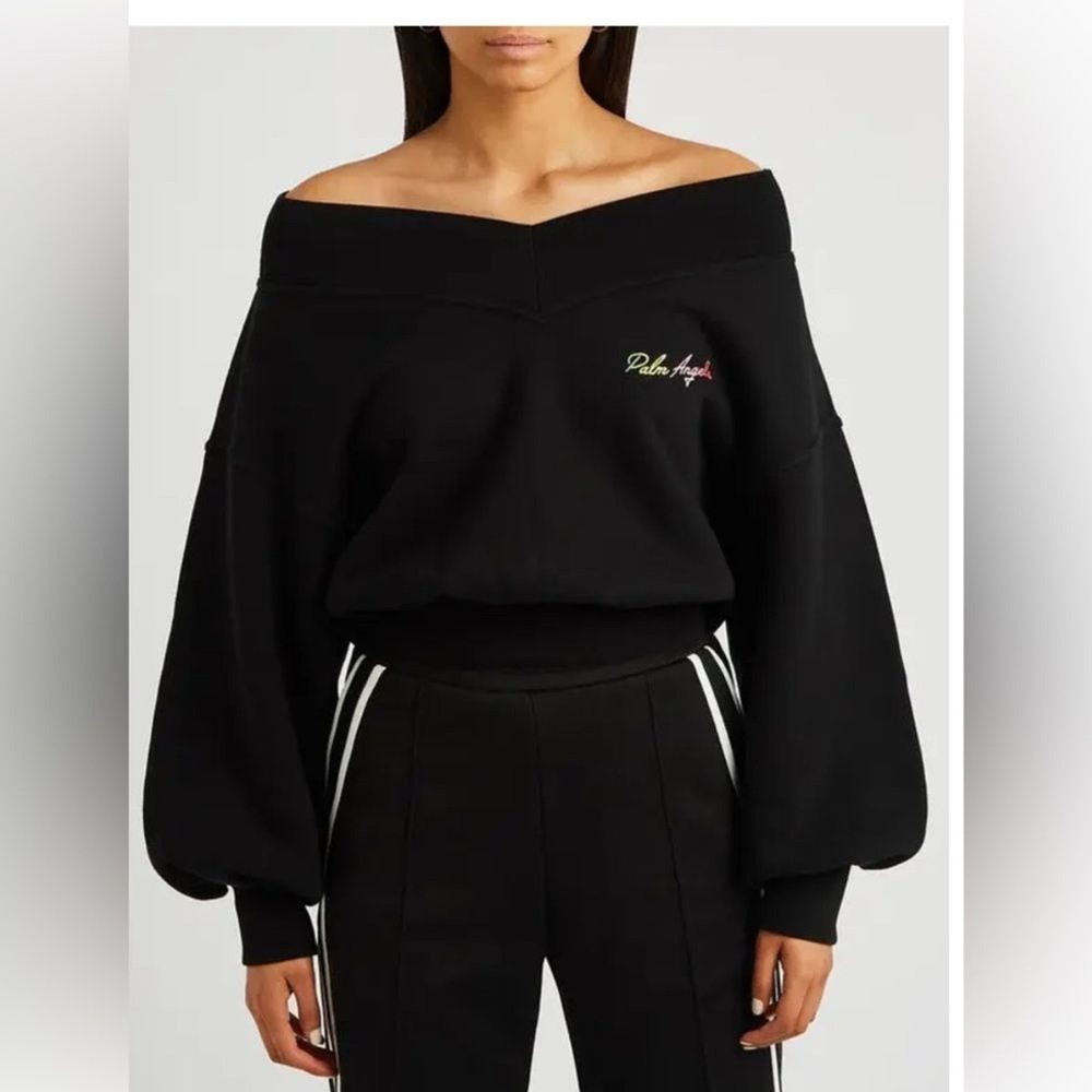 RRP US$520 RARE Palm Angels women Miami rainbow black cotton crop sweatshirt M
