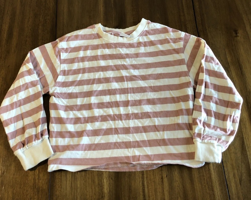 Zara Unisex Kids Striped Long Sleeve Shirt size  11-12 (Rose And White)
