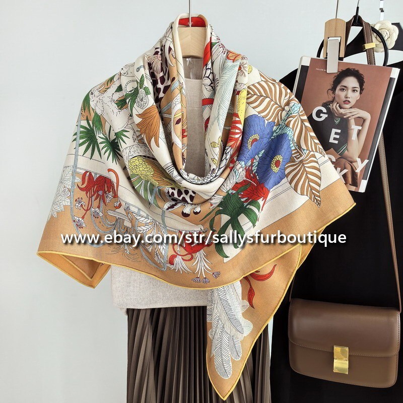 70% Cashmere 30% Silk Floral Shawl in Orange Peach 53