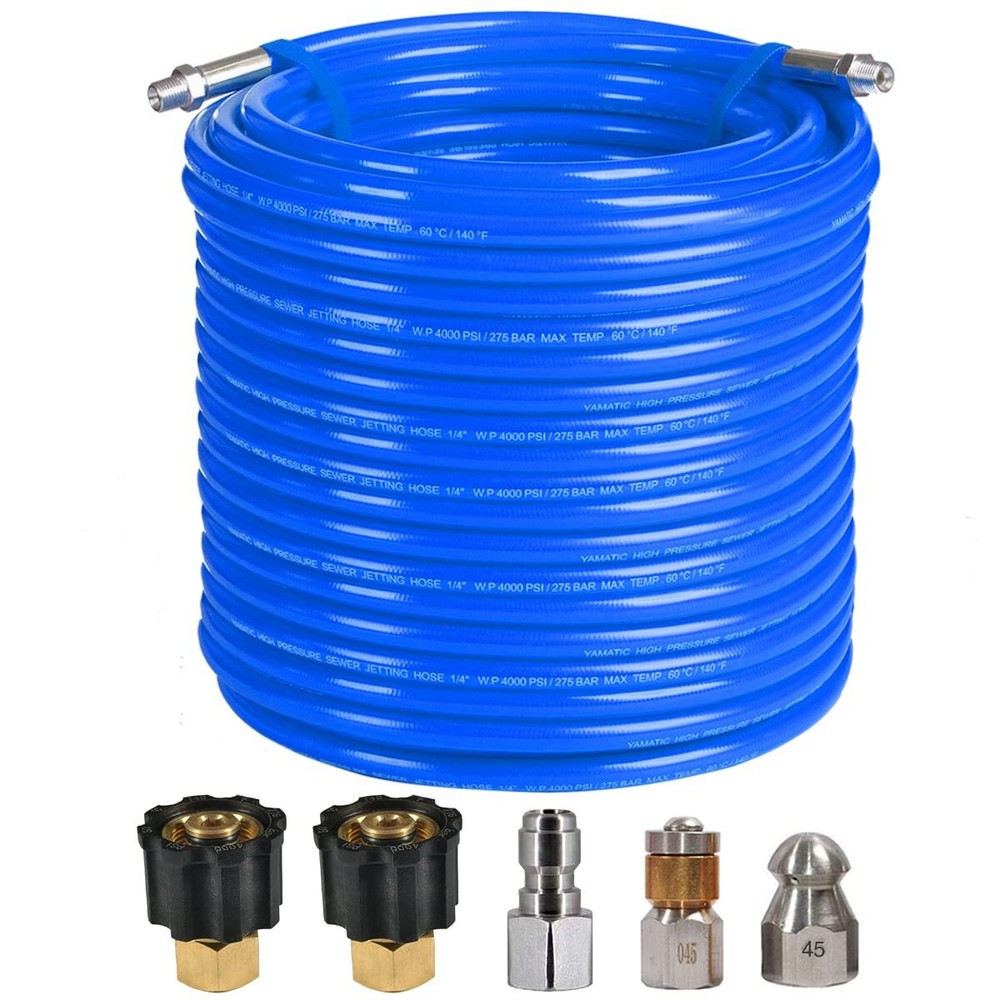 Flexible Sewer Jetter Kit 150 FT for Pressure Washer 4000 PSI Drain Cleaner H...