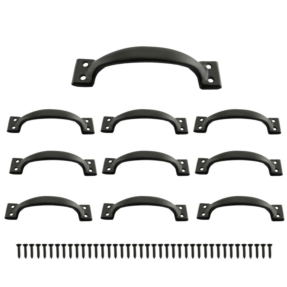 10pcs 99mm Matte Black Iron Door Handles with Screws for Drawers Cabinets Furniture