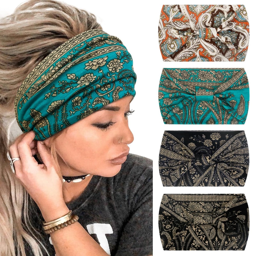 4 Pack Non-Slip Knotted Paisley Headbands for Women - Fashion & Comfort