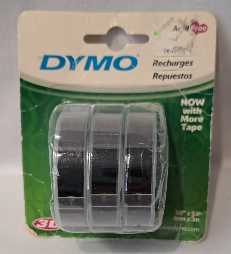 DYMO 1741670 Embossing Labels Black Label Maker Refill Embosser Tape 3D 3 Roll
