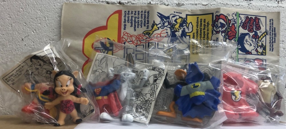 1991 McDonald’s Looney Tunes DC Super Heroes Happy Meal Toys Set of 4 With Bag