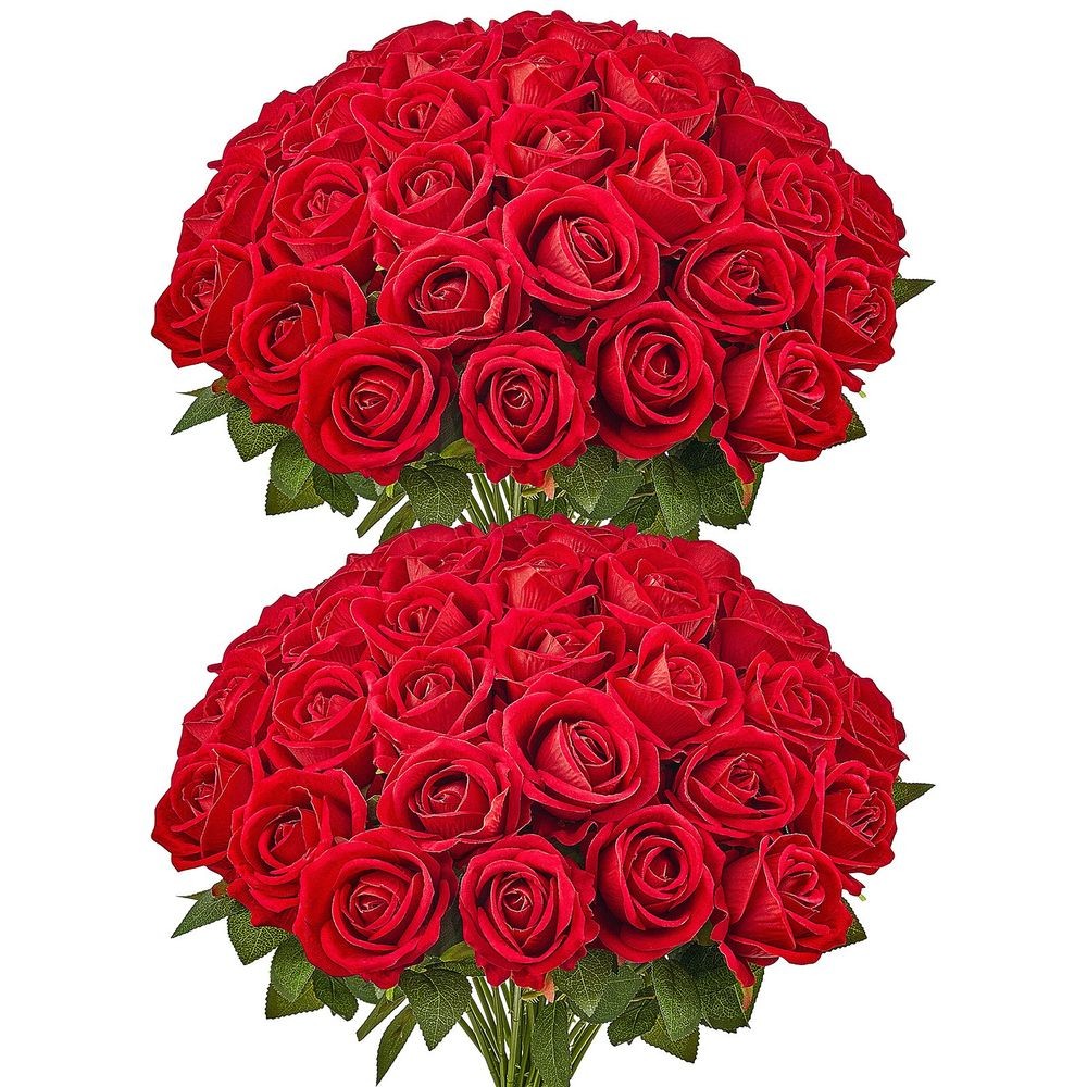 60PCS Red Foam Roses Artificial Flowers Bulk w/ Stems Wedding DIY