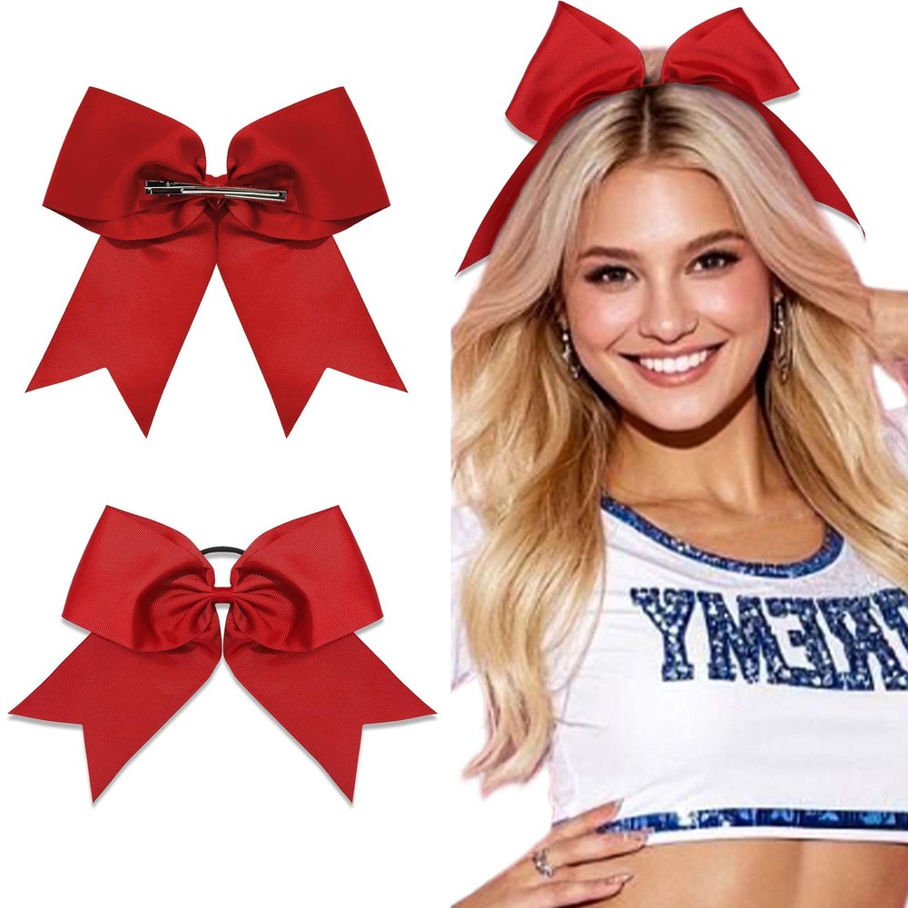 2 Pcs Red Big Cheer Bows 8 Inch Cute Hair Bows Cheerleading Bow Ties For Girl