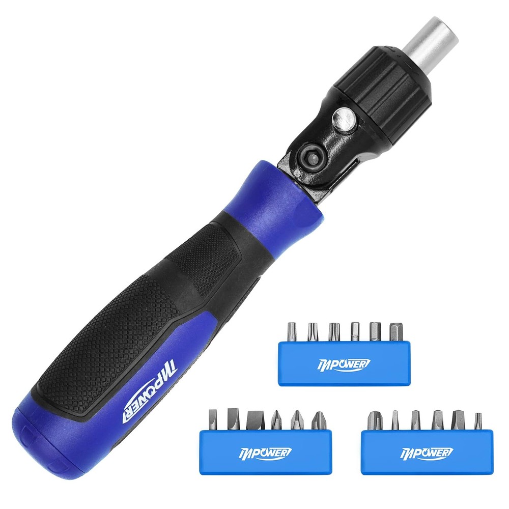 19-Piece Ratcheting Screwdriver Set with 5-Way Rotatable Handle & Bits