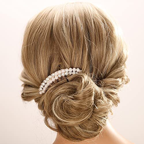 Vintage Pearl Crystal French Hair Combs with Rhinestones and Long Teeth Style 4