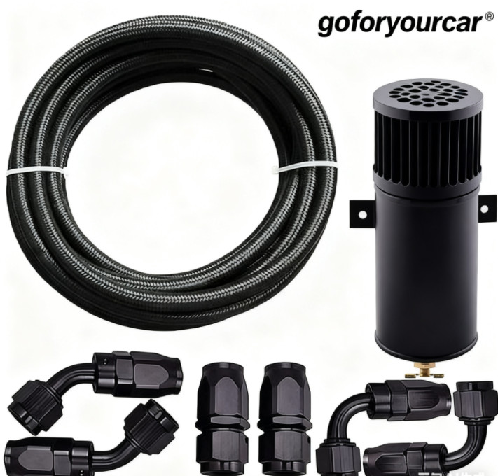 Oil Catch Can Reservoir Tank 10AN 2 Port Dual Breather Filter Baffled+ 10FT Hose