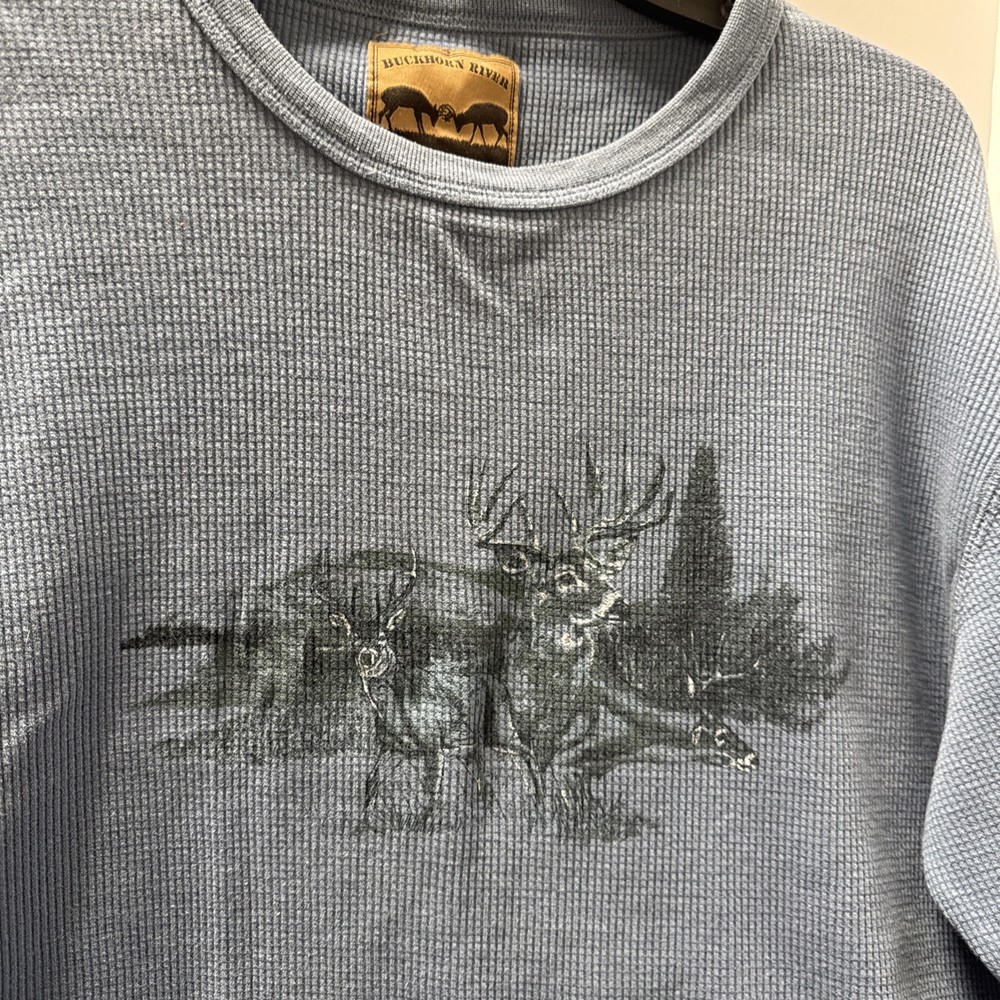 Vtg Y2K Streetwear Mens 2XL Faded Deer Buck Thermal Waffle Knit Henley T-Shirt