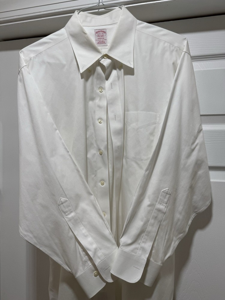 Brooks Brothers Men's 346 White Cotton Dress Shirt 17.5-2/3
