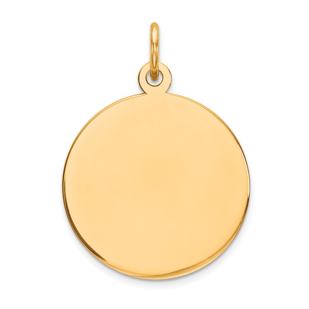 14K Yellow Gold Plain 0.035 Gauge Round Engravable 18mm Disc Charm Pendant