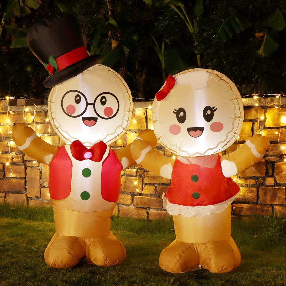 Christmas Inflatable Decoration, 5FT Set of 2 Blowup Welcome Gingerbread Man ...