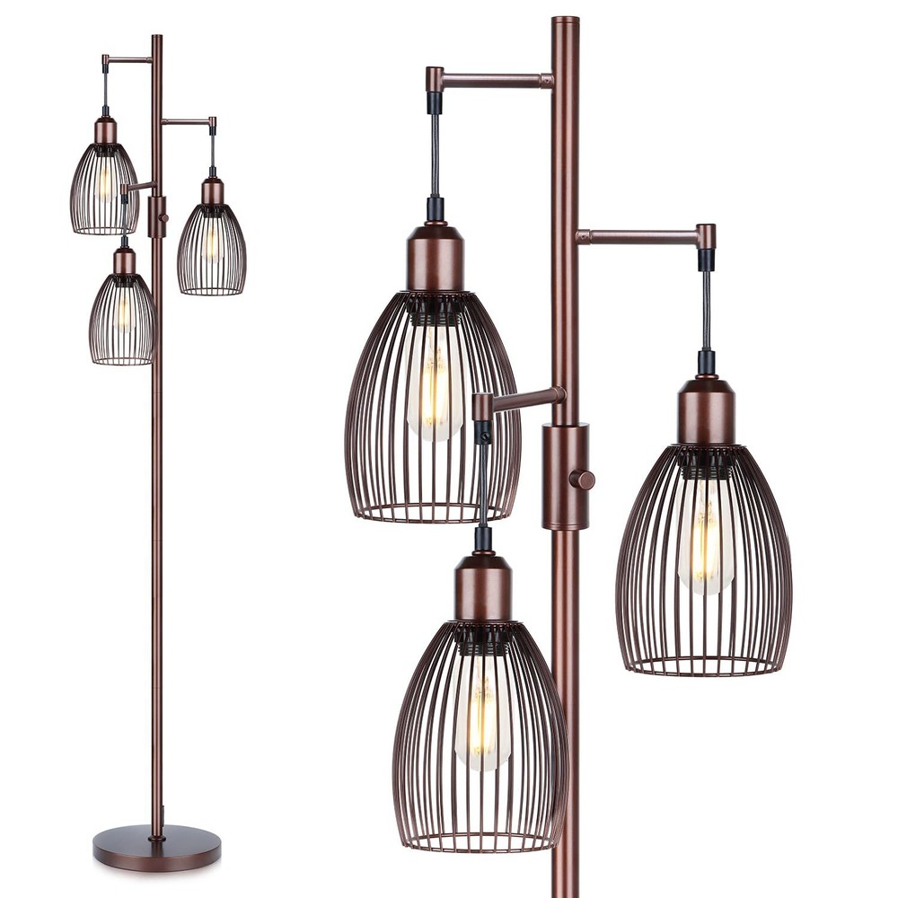 Dimmable Floor Lamp, 3 x 800LM LED Edison Bulbs Included, Farmhouse Industria...